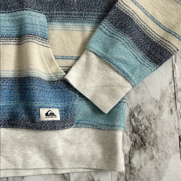 Quicksilver men’s sz large blue and white striped Hoodie surfing skateboarding - Picture 4 of 9